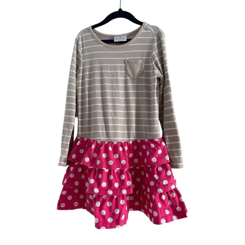 Hanna Andersson Long Sleeve Stripe Polka Dot Ruffled Skirt Dress Size 5